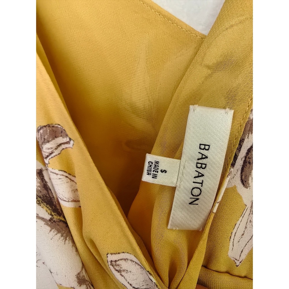 Babaton Mustard Yellow Floral Silk Blend Wrap Camisole | Sleeveless V-Neck | S - Picture 3 of 7